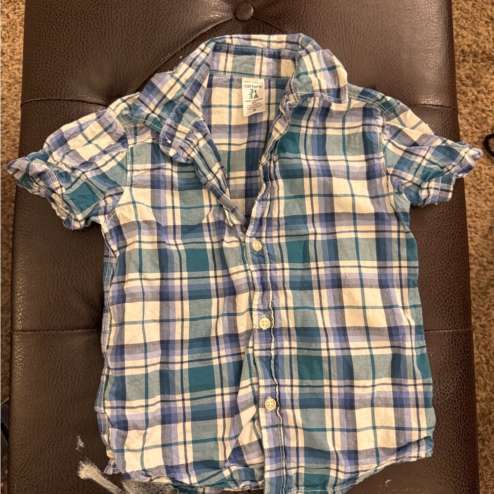 Carter's Blue and White Button Down Shirt Lightweight Short Sleeve